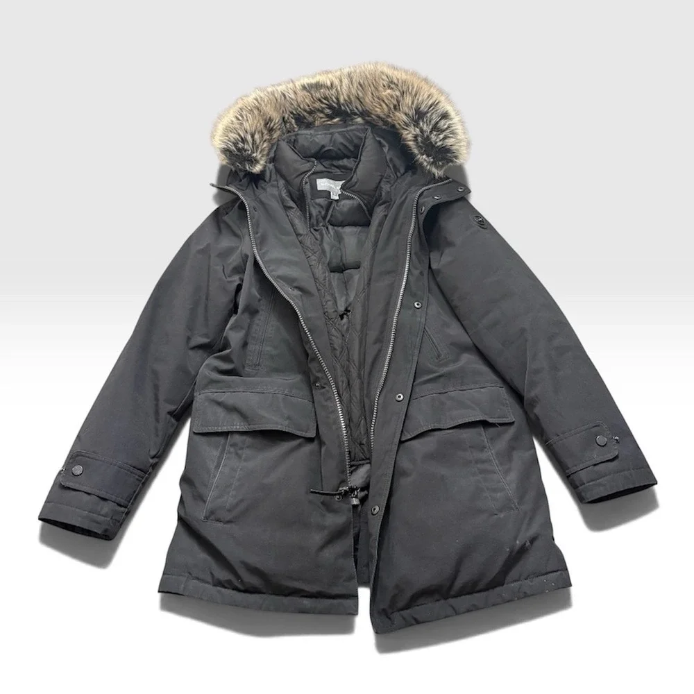 Michael Kors Men's Black Winter Parka Coat Hooded Faux Fur Trim Size Small